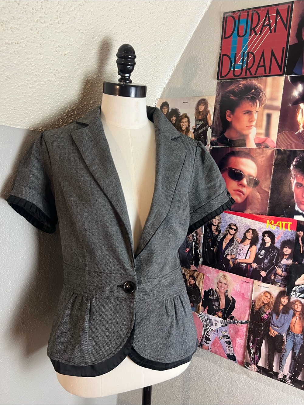 Maurices Gray Short-Sleeve Tailored Blazer with Black Trim
